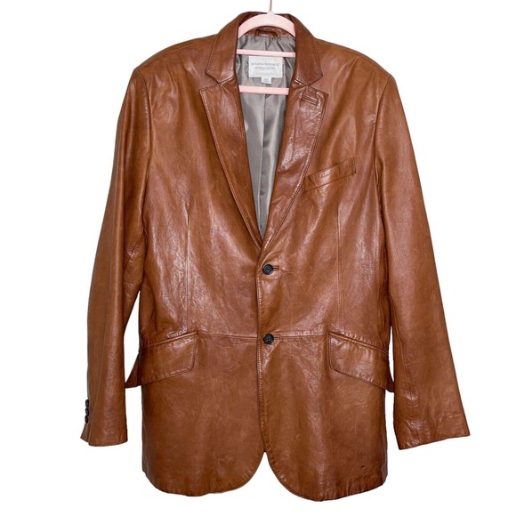 Banana Republic 44R Mens Brown Leather Regular Fit Long Sleeve Blazer Jacket